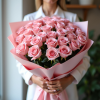Букет 101 роза розовая Россия 60 см