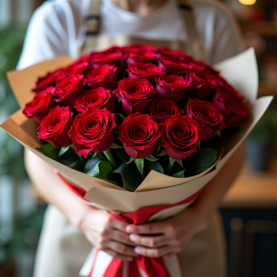 Букет 101 красная роза Россия 60 см