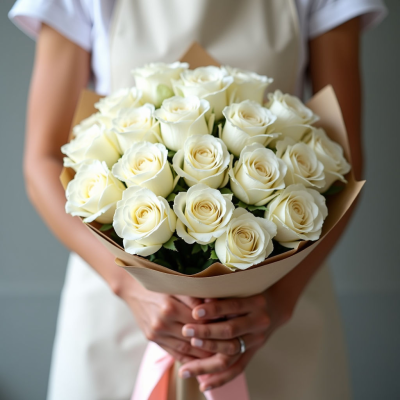 Букет из 25 белых роз "Mondial" 60см