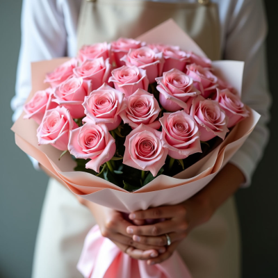 Букет из 101 розовой розы (Кения) 40см