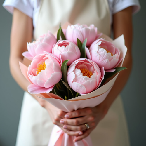 Букет нежно-розовых пионов