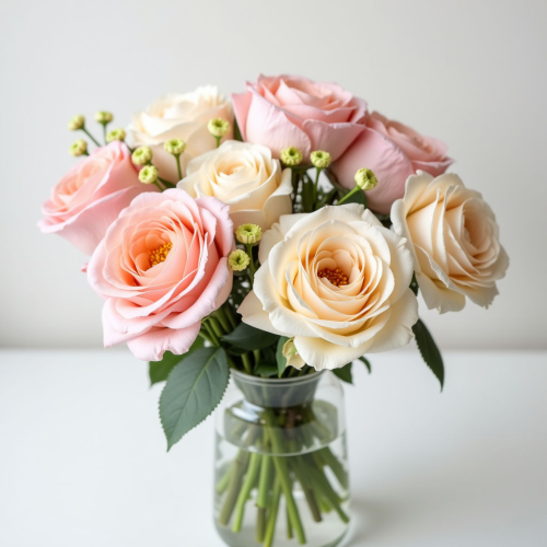 Букет из кустовой розы и эустомы