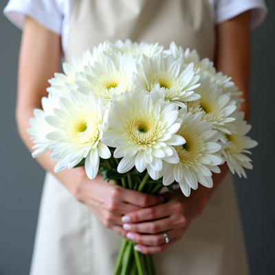 15 веток белой хризантемы Бигуди