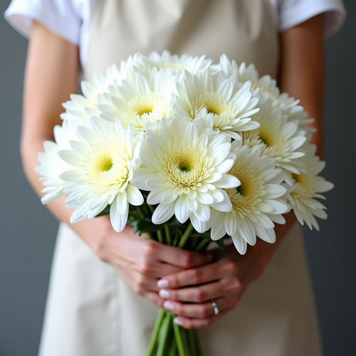 15 веток белой хризантемы Бигуди