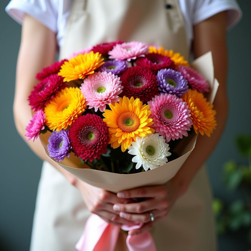 Букет из разноцветных хризантем