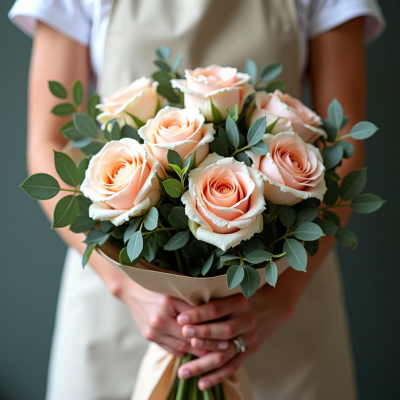 Букет из Французских роз с добавлением зелени 