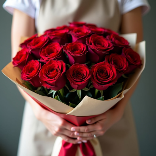 Букет 25 красных роз 50 см (Эквадор)