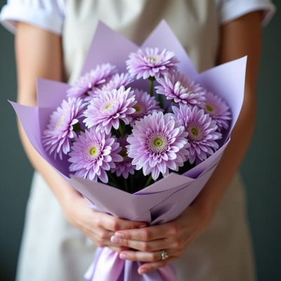 Букет из сиреневых хризантем