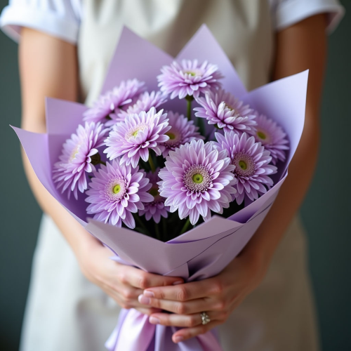 Букет из сиреневых хризантем