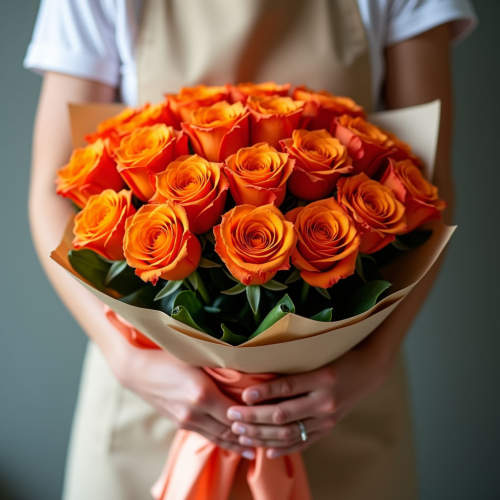 Букет 101 оранжевая роза 40см (Кения)