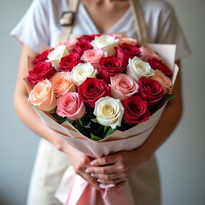 Букет 101 роза микс 40см (Кения)