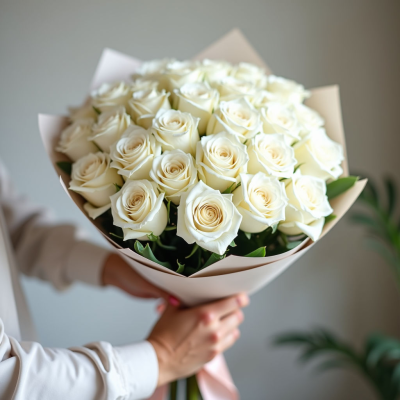 Монобукет из 101 белой розы 40см (Кения)