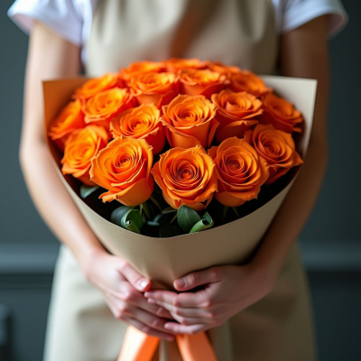 Монобукет из оранжевых роз 25шт
